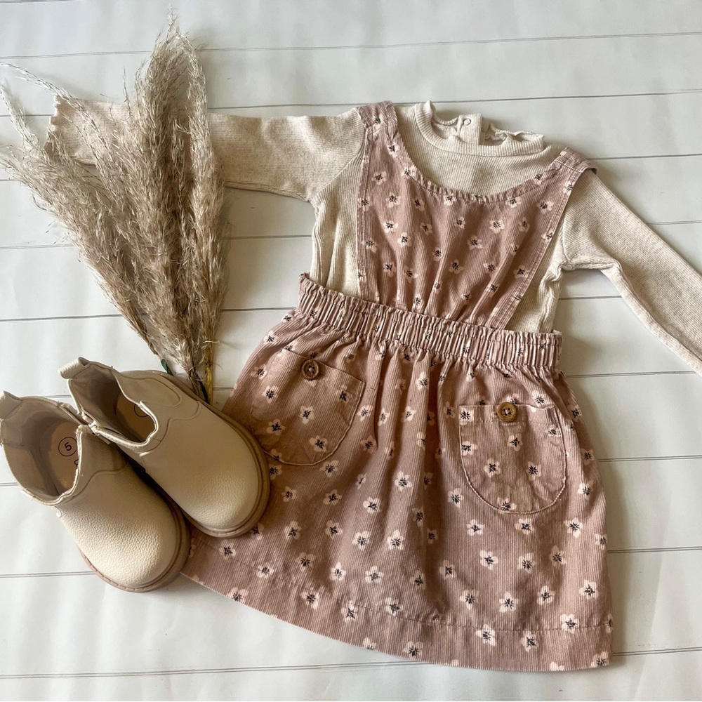 Jessica Simpson 18M Blush Pink Overall Dress and Cream Long Sleeve